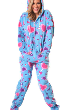 Blue Lollipops Adult Footed Onesie Pajamas