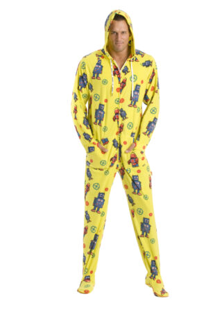 Retro Robots Adult Footed Onesie Pajamas