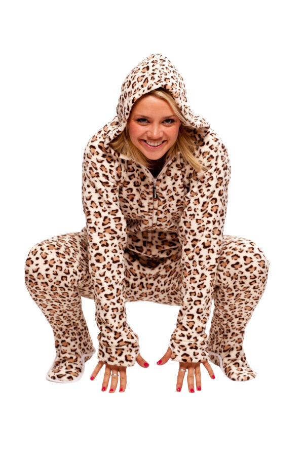 Cheetah Printed Adult Footed Onesie Pajamas - Image 3