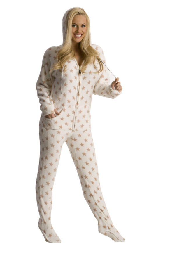 Gold Stars Printed Hooded Footed Pajamas - Image 4