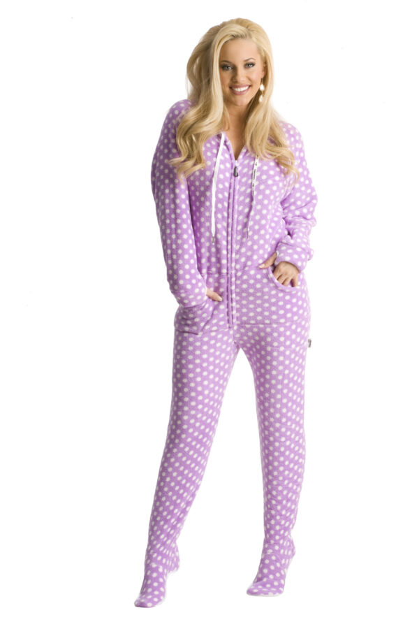 Purple Polka Dots Hooded Adult Onesie Pajamas - Image 2