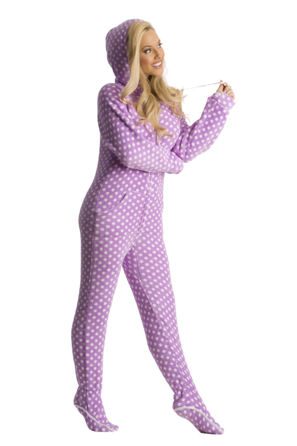 Purple Polka Dots Hooded Adult Onesie Pajamas - Image 4