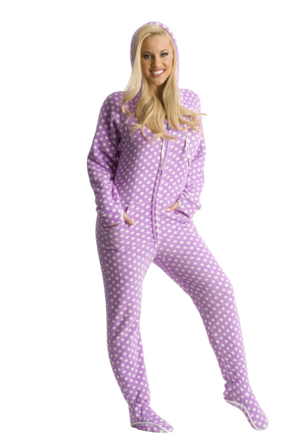 Purple Polka Dots Hooded Adult Onesie Pajamas - Image 5