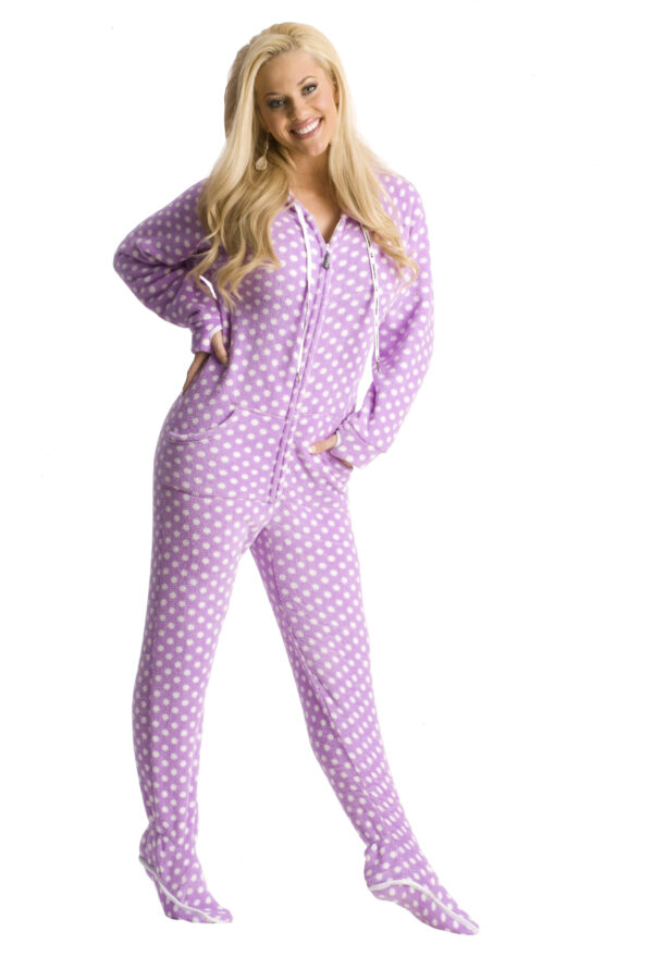 Purple Polka Dots Hooded Adult Onesie Pajamas - Image 6