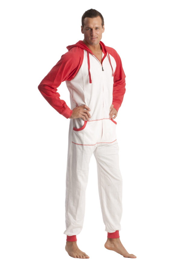 Red White Footless One-Piece Pajama Onesie - Image 4