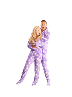 Purple Star Printed Hooded Adult Footed Pajamas