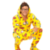 Fuzzy Yellow Fire Trucks Adult Hooded Pajamas