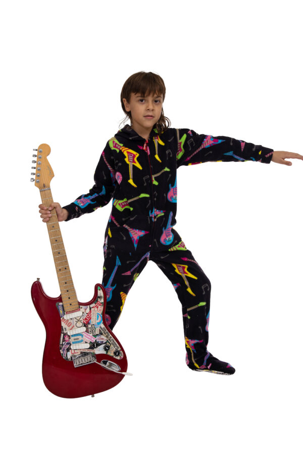 Electric Guitars Printed Footed Pajamas for Kids - Image 3