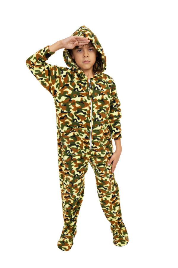 Green Camo Footed Pajamas for Boys and Girls - Image 4