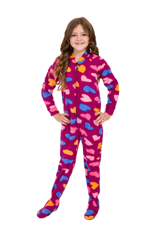 Heart-Printed Footed Pajamas for Girls