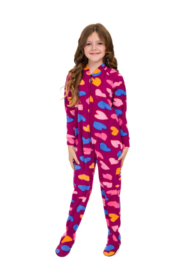 Heart-Printed Footed Pajamas for Girls - Image 2