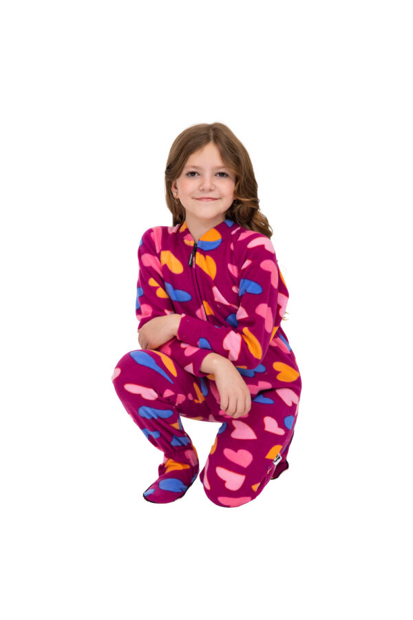 Heart-Printed Footed Pajamas for Girls - Image 3