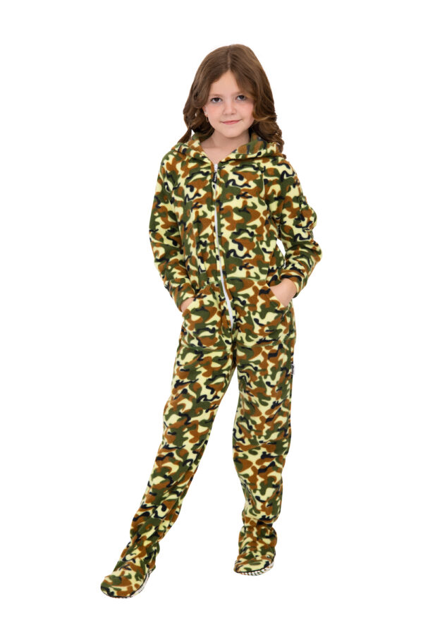 Green Camo Footed Pajamas for Boys and Girls