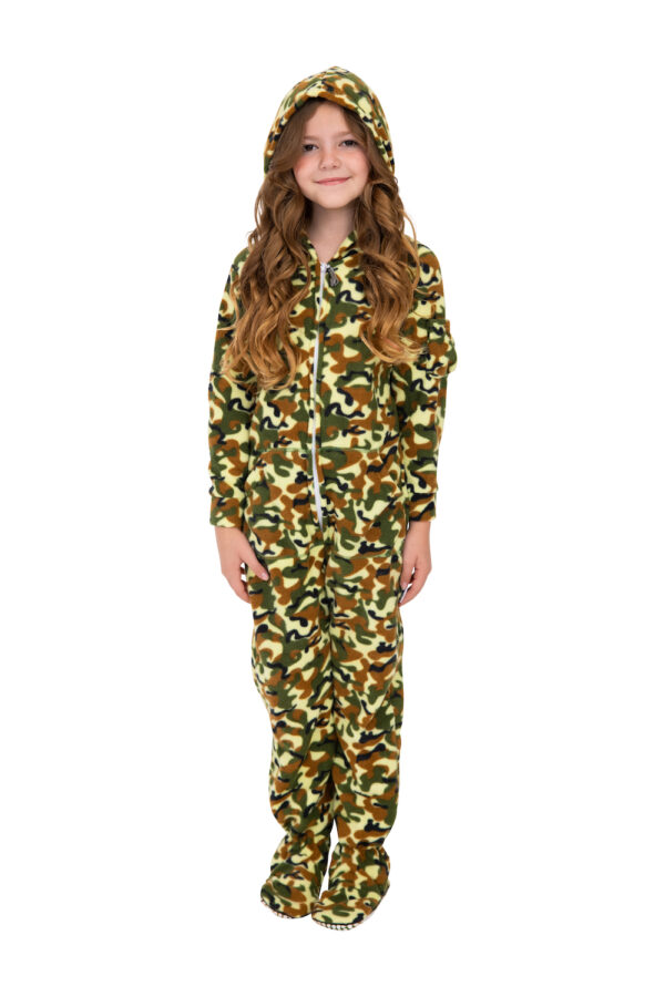 Green Camo Footed Pajamas for Boys and Girls - Image 2